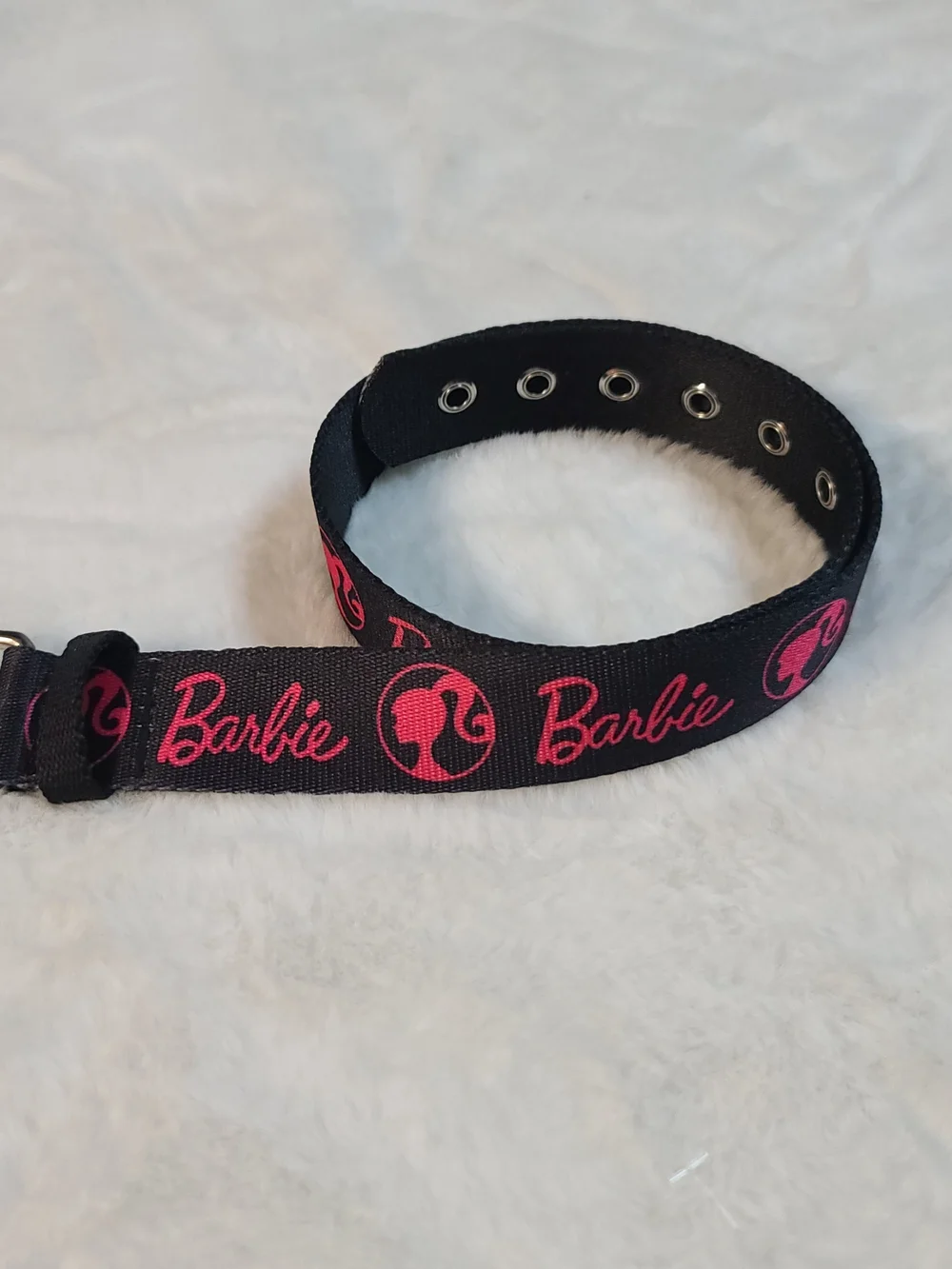Barbie Black Belt with Pink Logo Repeated Print